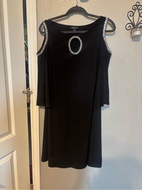 Black Cold-Shoulder Mini Dress with Crystal Trim by Allegra K